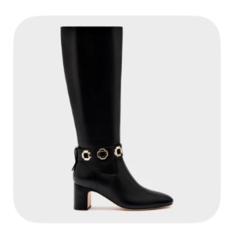 Larroude Milan Block Boot in Black Leather, Size 6.5, Brand New, Never Worn